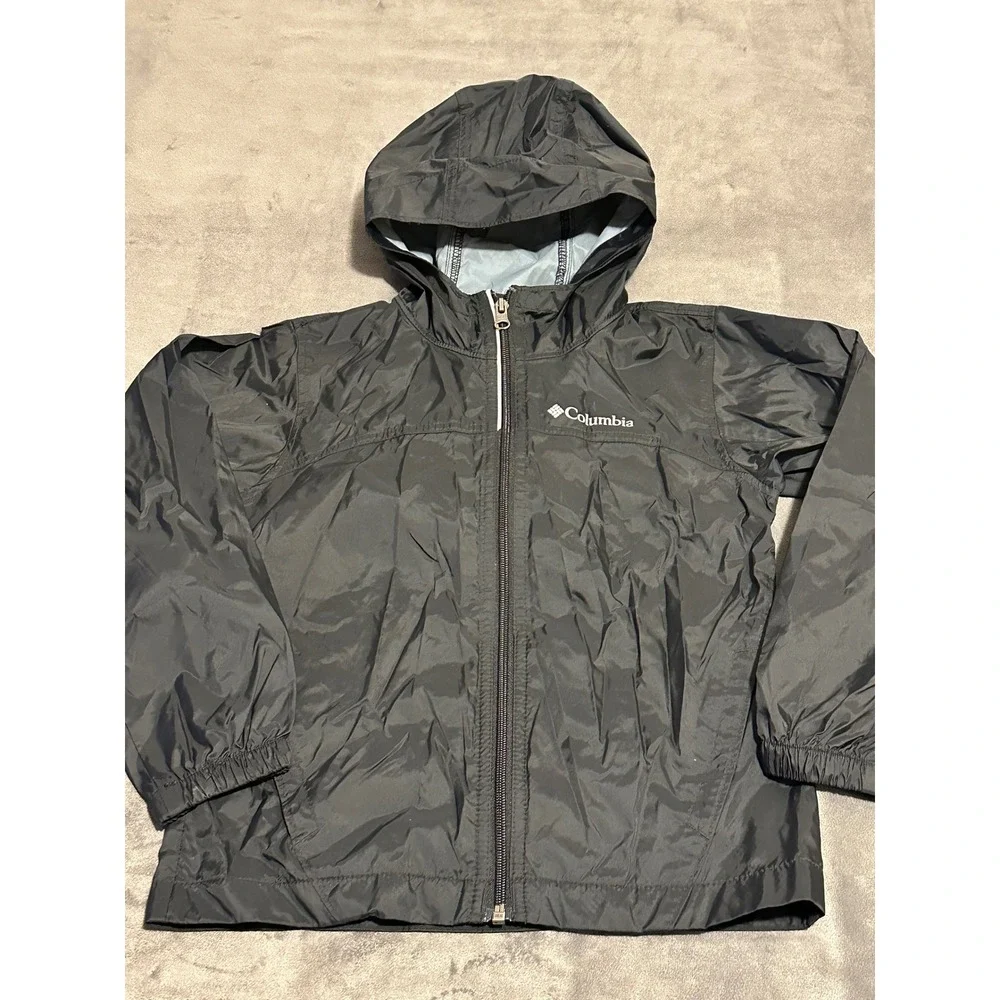 Columbia Youth XS Black Hooded Windbreaker Jacket Full Zip Lightweight Coat